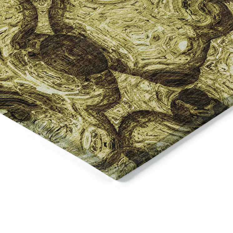 10' X 14' Gold Wheat And Chocolate Abstract Washable Indoor Outdoor Area Rug