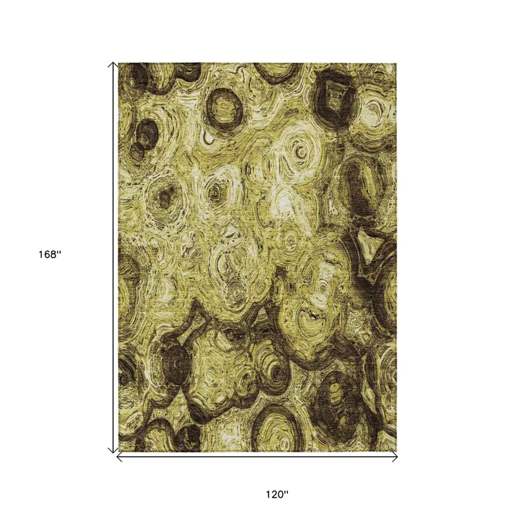 10' X 14' Gold Wheat And Chocolate Abstract Washable Indoor Outdoor Area Rug