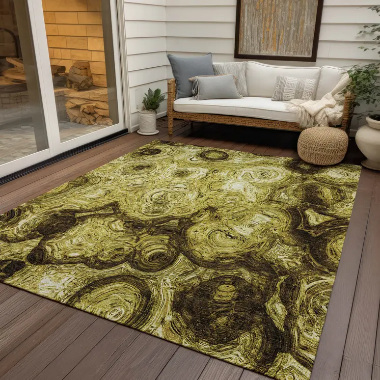 10' X 14' Gold Wheat And Chocolate Abstract Washable Indoor Outdoor Area Rug