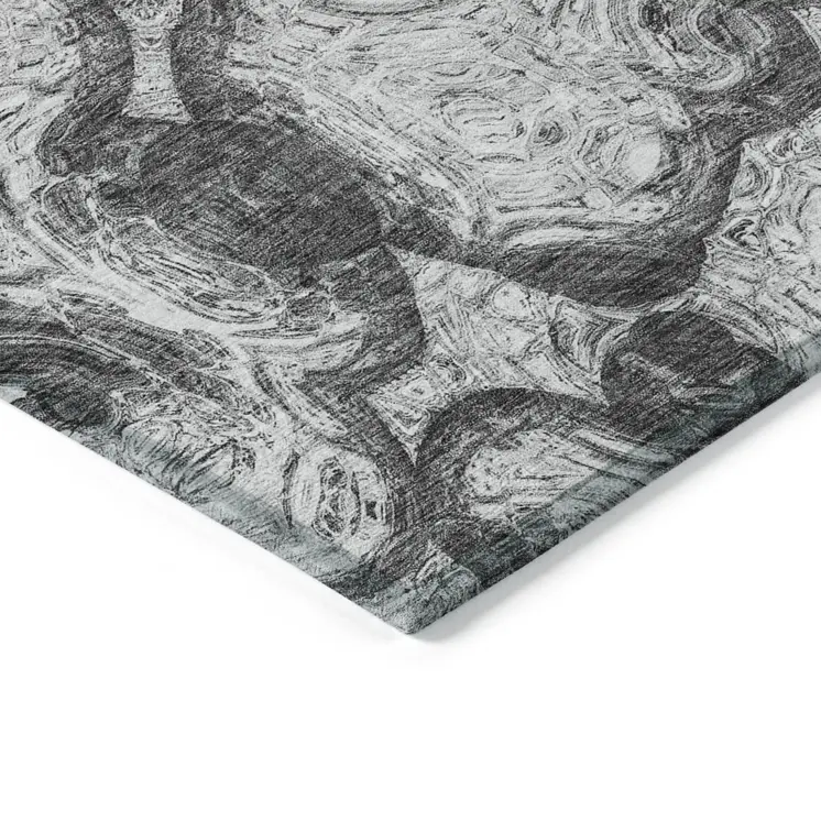 3' X 5' Gray Silver And Charcoal Abstract Washable Indoor Outdoor Area Rug