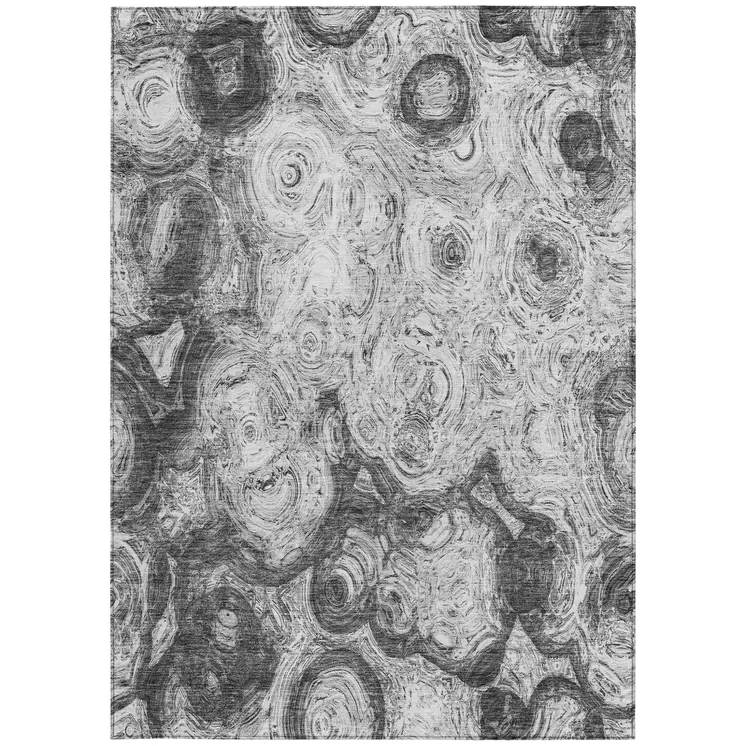 5' X 8' Gray Silver And Charcoal Abstract Washable Indoor Outdoor Area Rug