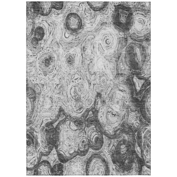 5' X 8' Gray Silver And Charcoal Abstract Washable Indoor Outdoor Area Rug