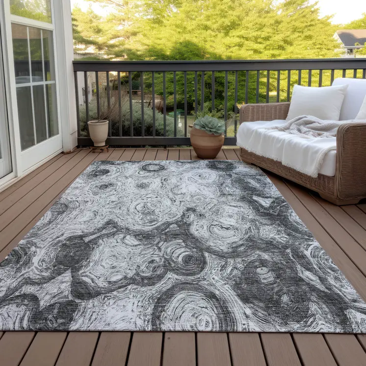 10' X 14' Gray Silver And Charcoal Abstract Washable Indoor Outdoor Area Rug