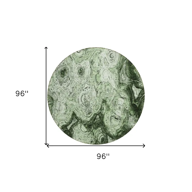 8' Artichoke Green And Emerald Round Abstract Washable Indoor Outdoor Area Rug