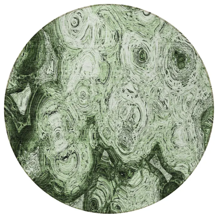 8' Artichoke Green And Emerald Round Abstract Washable Indoor Outdoor Area Rug
