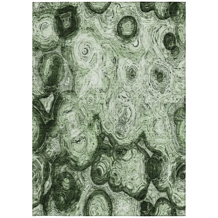 8' X 10' Artichoke Green And Emerald Abstract Washable Indoor Outdoor Area Rug