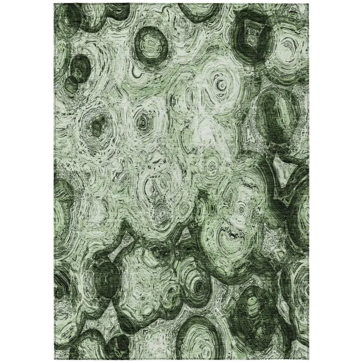8' X 10' Artichoke Green And Emerald Abstract Washable Indoor Outdoor Area Rug