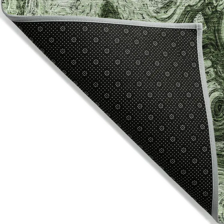 8' X 10' Artichoke Green And Emerald Abstract Washable Indoor Outdoor Area Rug