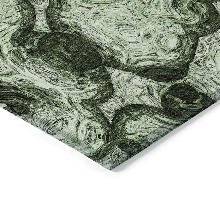 8' X 10' Artichoke Green And Emerald Abstract Washable Indoor Outdoor Area Rug