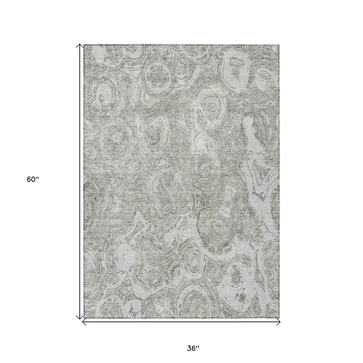 3' X 5' Ivory Taupe And Beige Abstract Washable Indoor Outdoor Area Rug