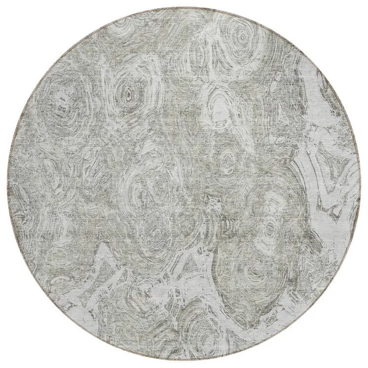 8' Ivory Taupe And Beige Round Abstract Washable Indoor Outdoor Area Rug