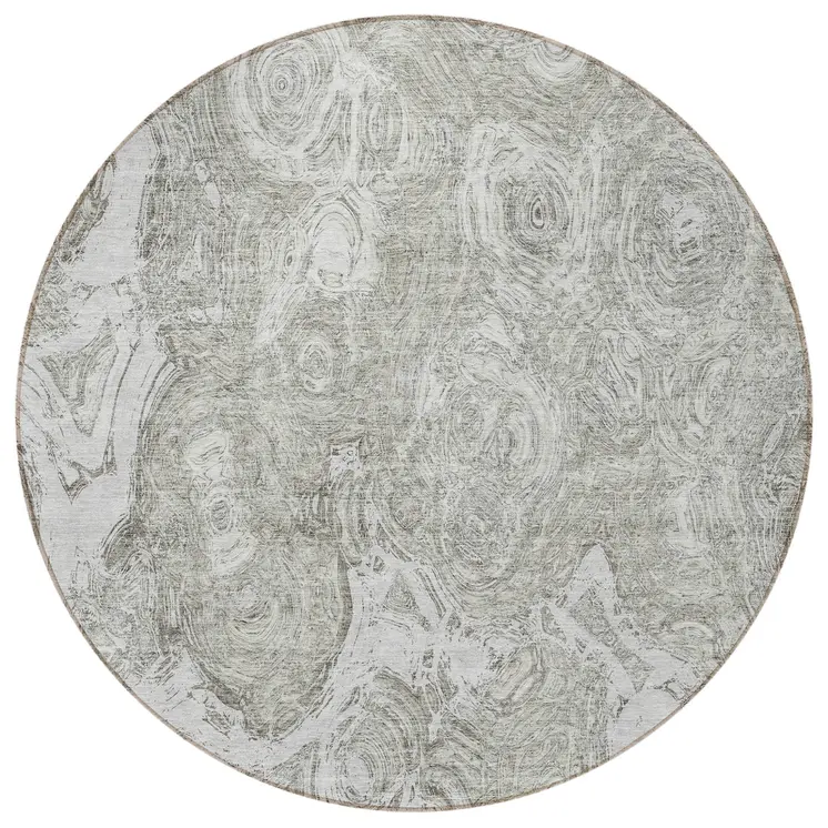 8' Ivory Taupe And Beige Round Abstract Washable Indoor Outdoor Area Rug