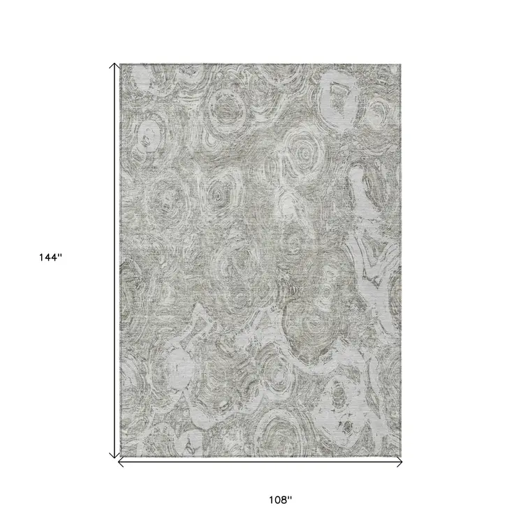 9' X 12' Ivory Taupe And Beige Abstract Washable Indoor Outdoor Area Rug