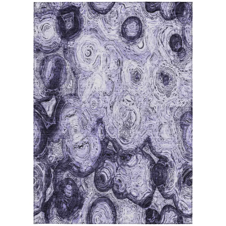 5' X 8' Purple And Lavender Abstract Washable Indoor Outdoor Area Rug
