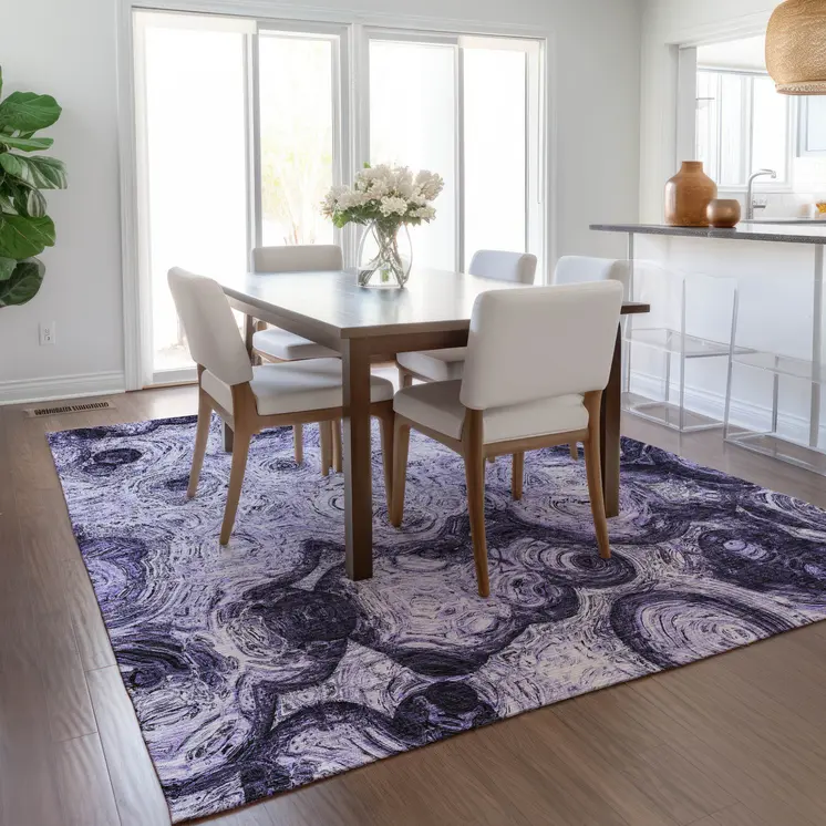 5' X 8' Purple And Lavender Abstract Washable Indoor Outdoor Area Rug