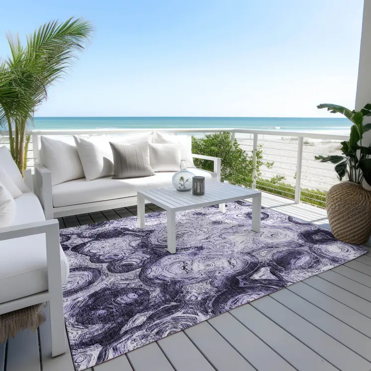 5' X 8' Purple And Lavender Abstract Washable Indoor Outdoor Area Rug