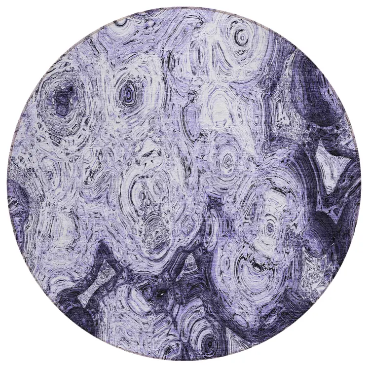 8' Purple And Lavender Round Abstract Washable Indoor Outdoor Area Rug