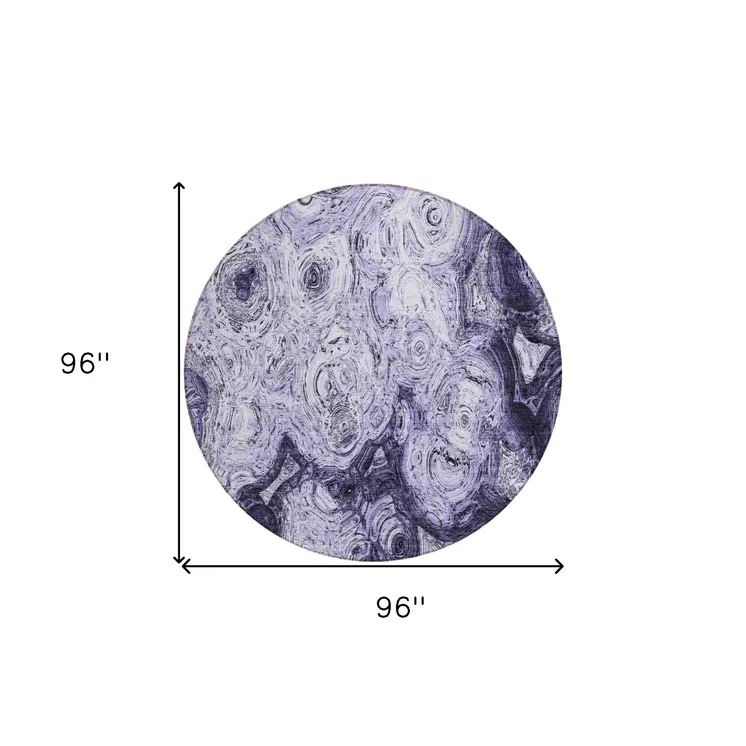 8' Purple And Lavender Round Abstract Washable Indoor Outdoor Area Rug