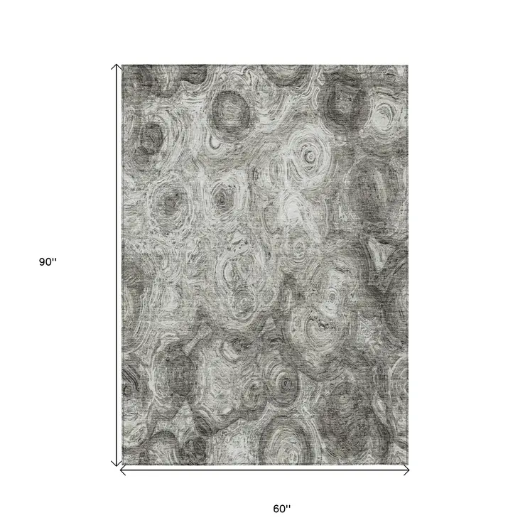 5' X 8' Silver Taupe And Ivory Abstract Washable Indoor Outdoor Area Rug