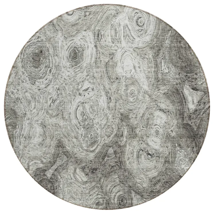 8' Silver Taupe And Ivory Round Abstract Washable Indoor Outdoor Area Rug
