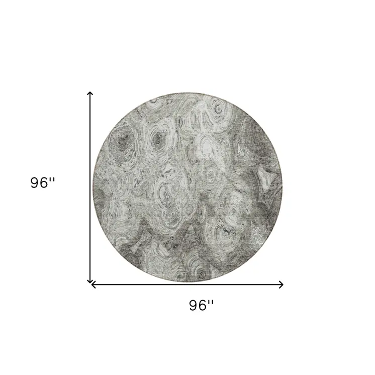 8' Silver Taupe And Ivory Round Abstract Washable Indoor Outdoor Area Rug