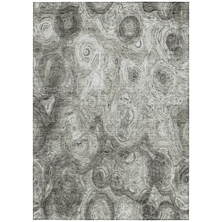 8' X 10' Silver Taupe And Ivory Abstract Washable Indoor Outdoor Area Rug