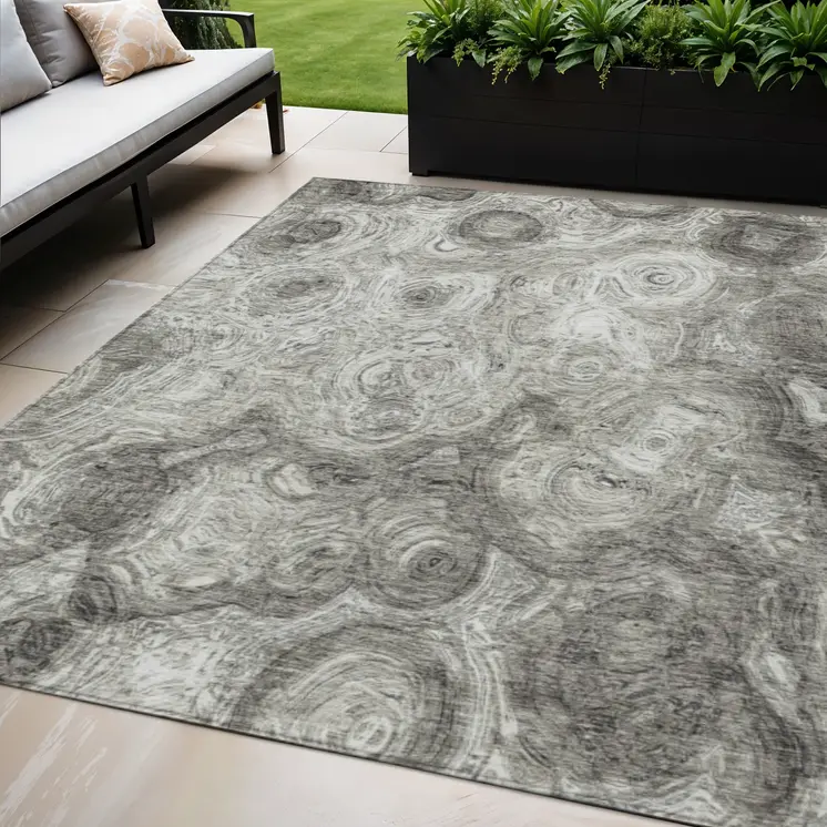 8' X 10' Silver Taupe And Ivory Abstract Washable Indoor Outdoor Area Rug