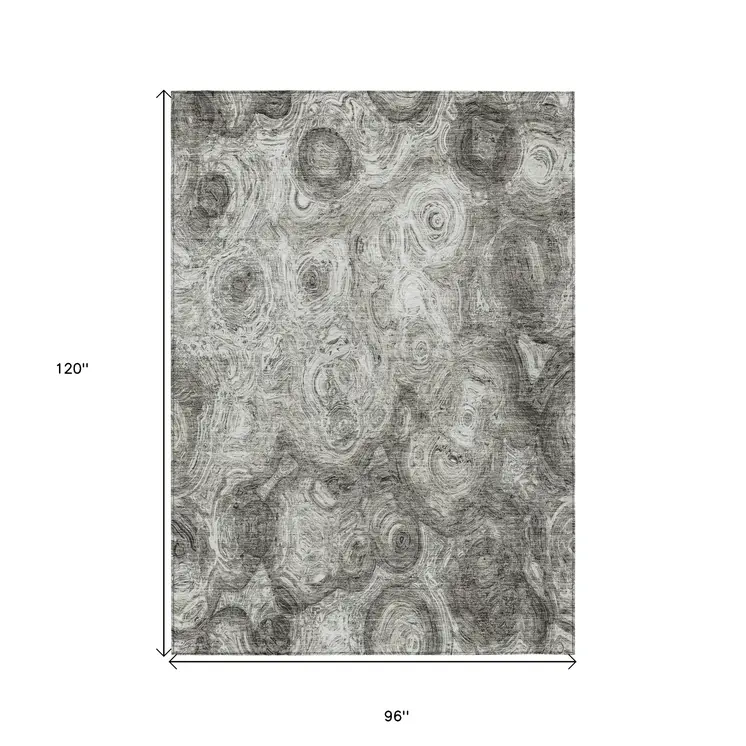 8' X 10' Silver Taupe And Ivory Abstract Washable Indoor Outdoor Area Rug