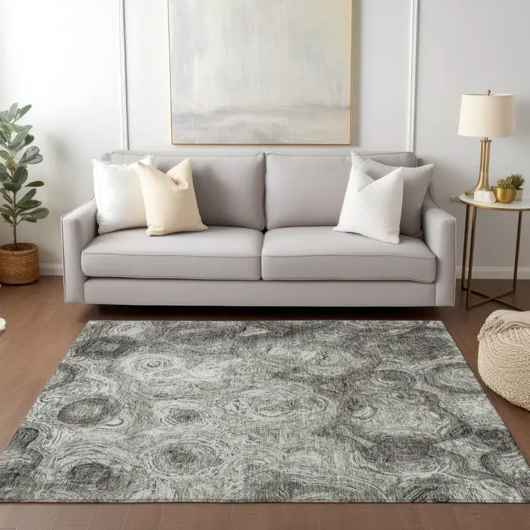 8' X 10' Silver Taupe And Ivory Abstract Washable Indoor Outdoor Area Rug