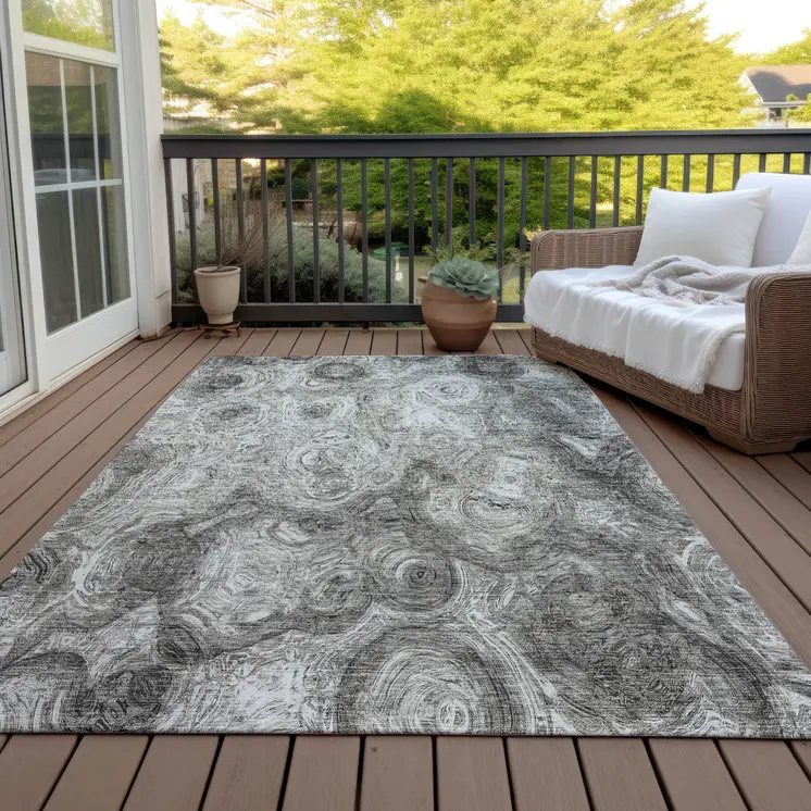 9' X 12' Silver Taupe And Ivory Abstract Washable Indoor Outdoor Area Rug