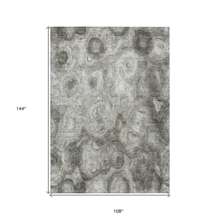 9' X 12' Silver Taupe And Ivory Abstract Washable Indoor Outdoor Area Rug