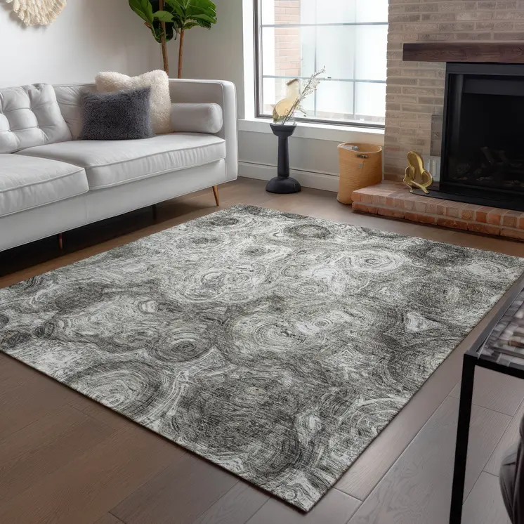 9' X 12' Silver Taupe And Ivory Abstract Washable Indoor Outdoor Area Rug