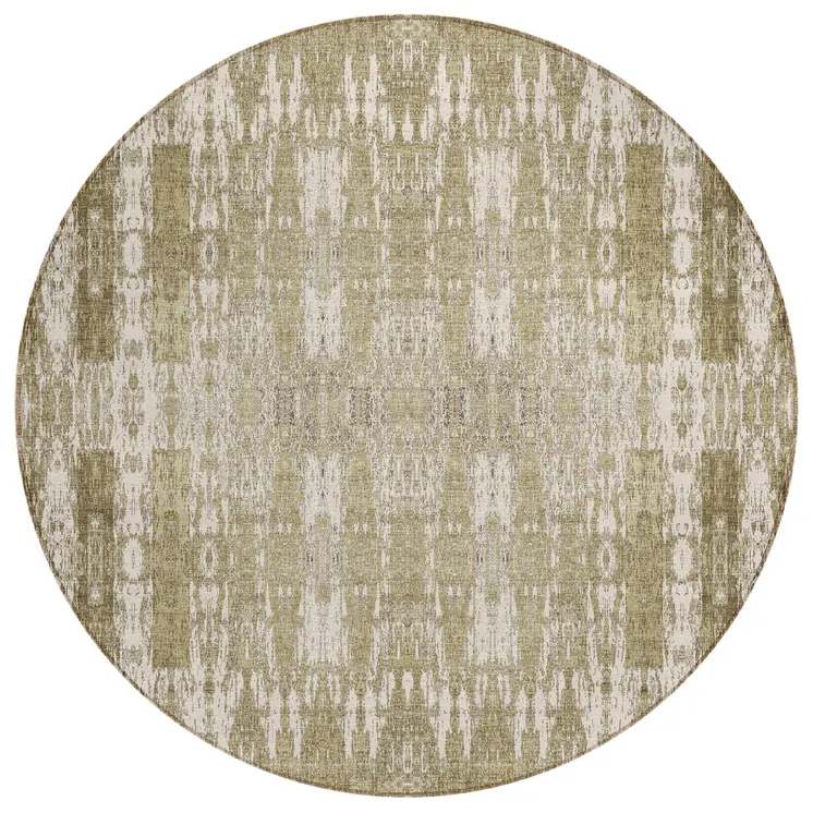 8' Beige Ivory And Tan Round Moroccan Washable Indoor Outdoor Area Rug