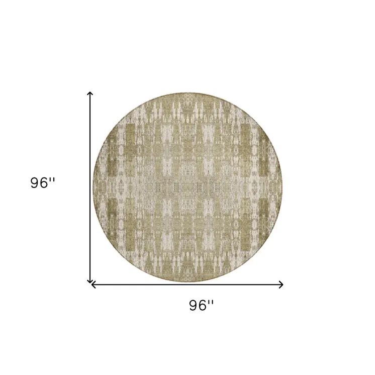 8' Beige Ivory And Tan Round Moroccan Washable Indoor Outdoor Area Rug