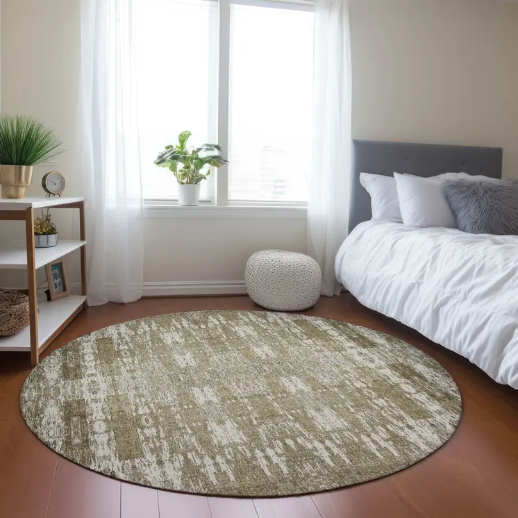 8' Beige Ivory And Tan Round Moroccan Washable Indoor Outdoor Area Rug