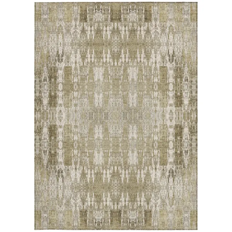 9' X 12' Beige Ivory And Tan Moroccan Washable Indoor Outdoor Area Rug