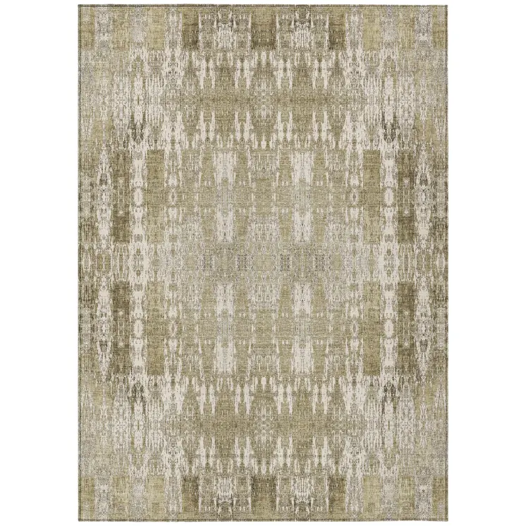 9' X 12' Beige Ivory And Tan Moroccan Washable Indoor Outdoor Area Rug