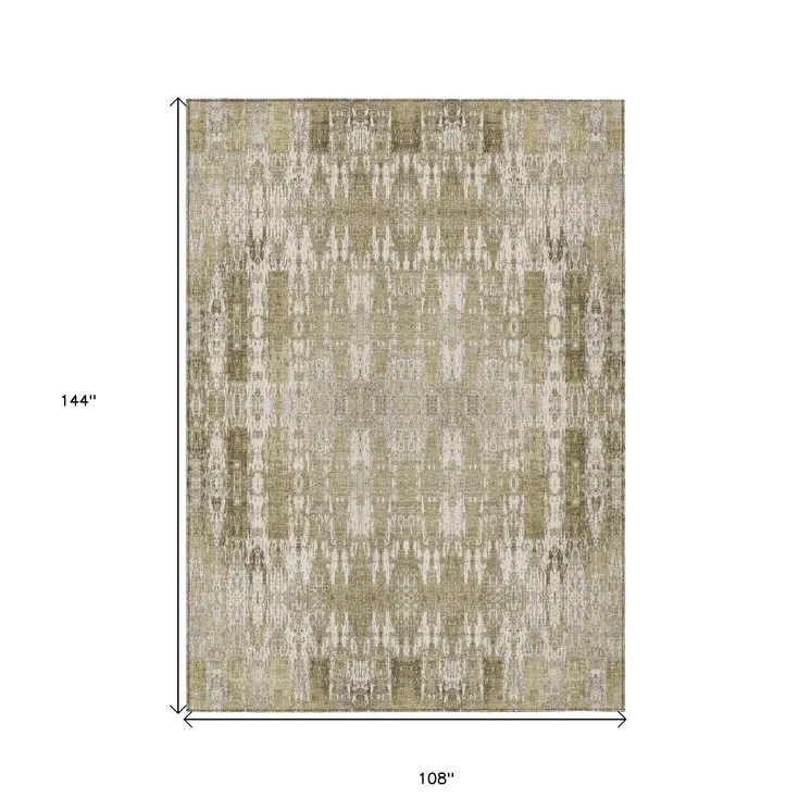 9' X 12' Beige Ivory And Tan Moroccan Washable Indoor Outdoor Area Rug