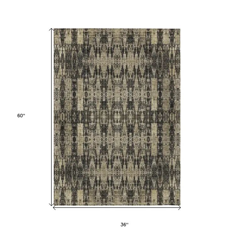 3' X 5' Black Taupe And Beige Moroccan Washable Indoor Outdoor Area Rug