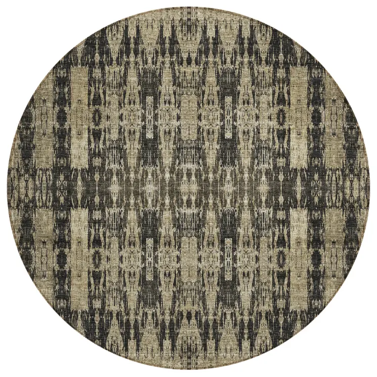 8' Black Taupe And Beige Round Moroccan Washable Indoor Outdoor Area Rug