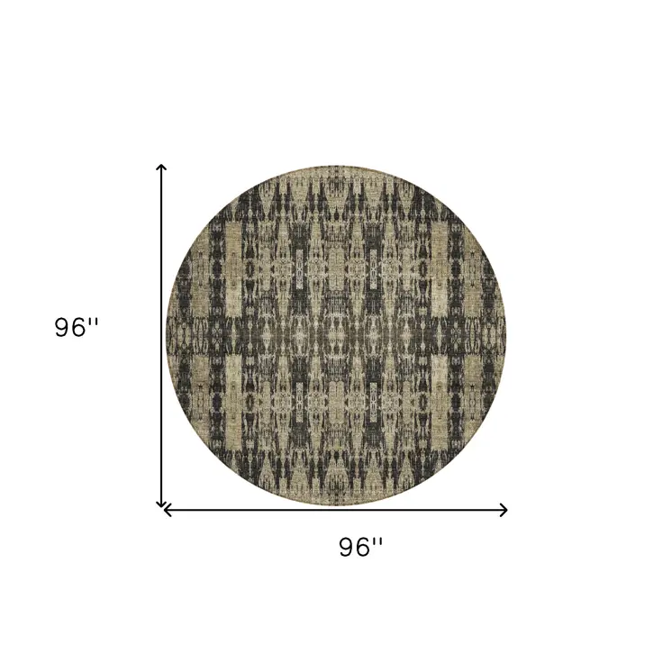 8' Black Taupe And Beige Round Moroccan Washable Indoor Outdoor Area Rug