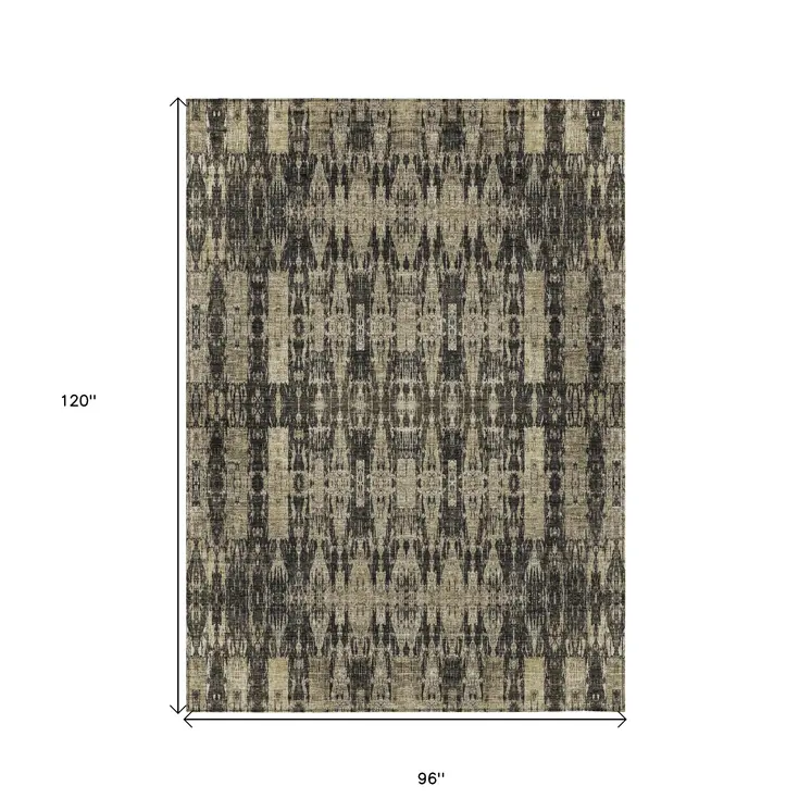 8' X 10' Black Taupe And Beige Moroccan Washable Indoor Outdoor Area Rug