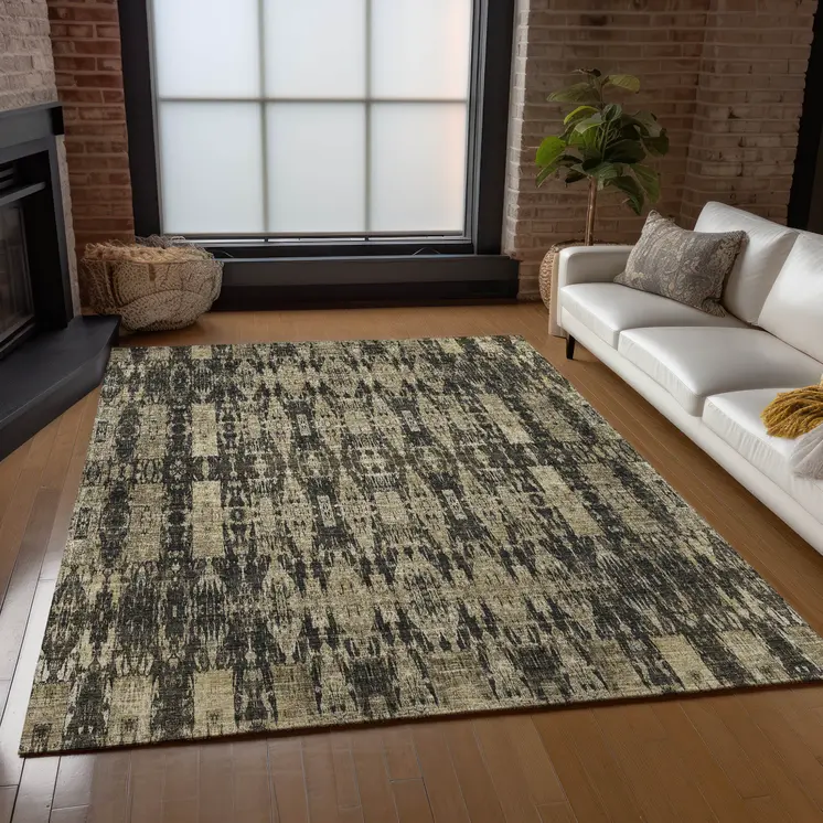 8' X 10' Black Taupe And Beige Moroccan Washable Indoor Outdoor Area Rug
