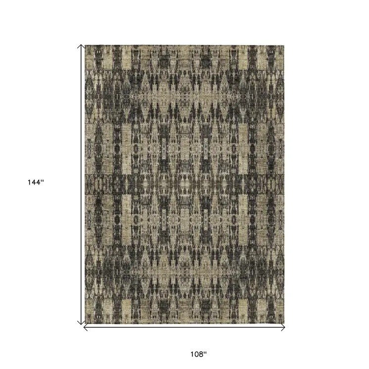 9' X 12' Black Taupe And Beige Moroccan Washable Indoor Outdoor Area Rug