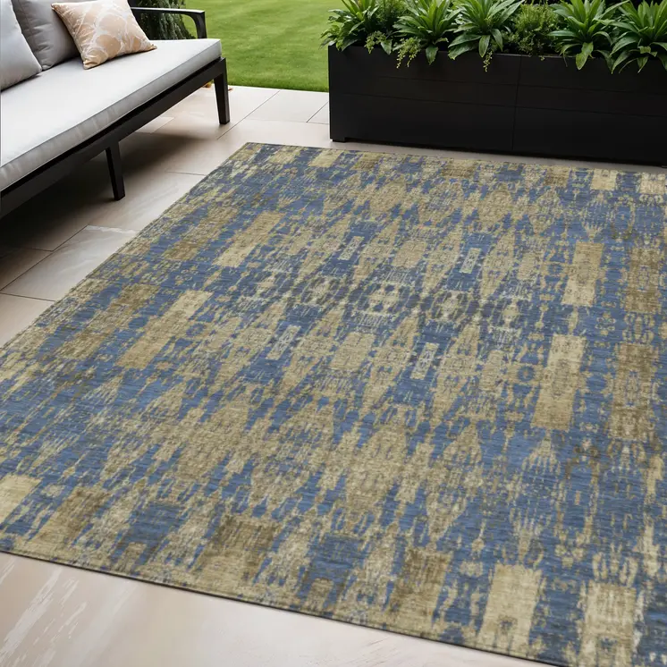 5' X 8' Blue Taupe And Beige Moroccan Washable Indoor Outdoor Area Rug