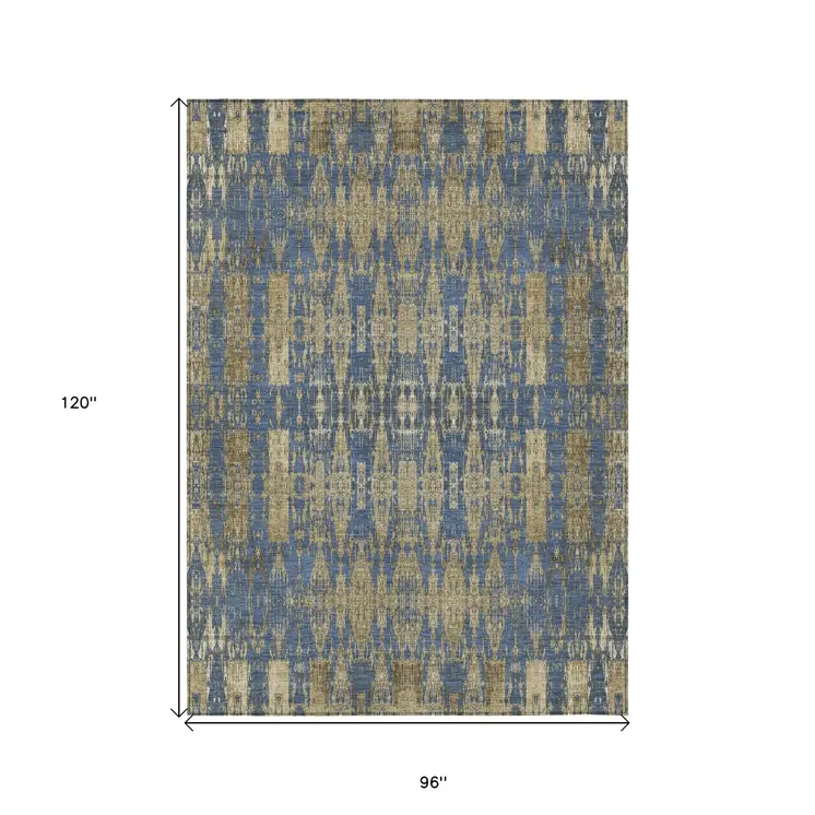 8' X 10' Blue Taupe And Beige Moroccan Washable Indoor Outdoor Area Rug