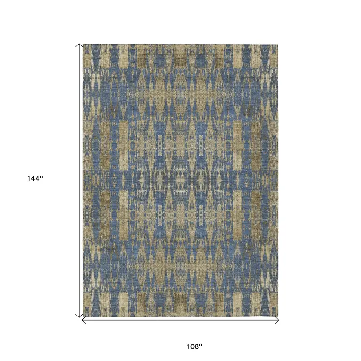 9' X 12' Blue Taupe And Beige Moroccan Washable Indoor Outdoor Area Rug
