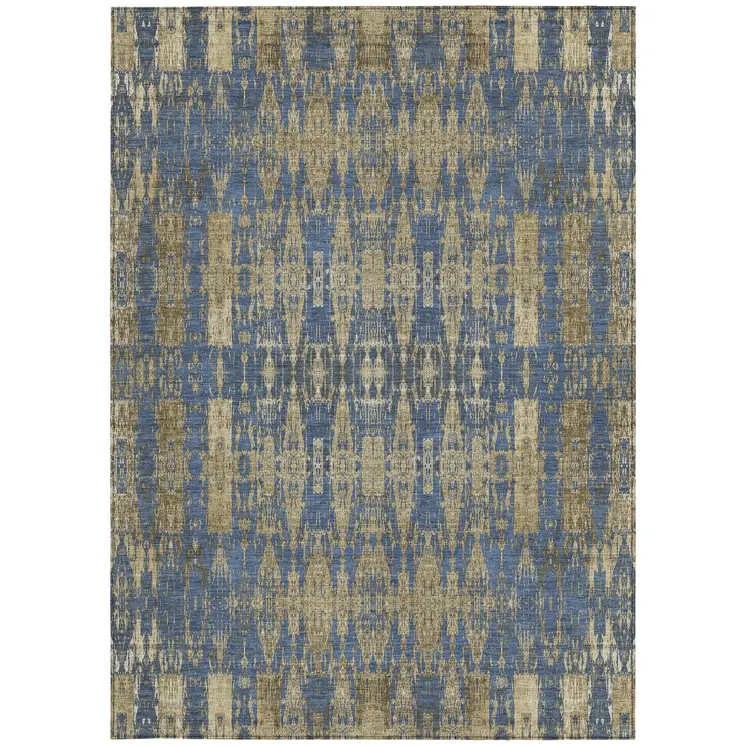 10' X 14' Blue Taupe And Beige Moroccan Washable Indoor Outdoor Area Rug