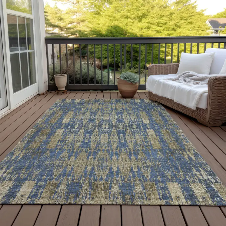 10' X 14' Blue Taupe And Beige Moroccan Washable Indoor Outdoor Area Rug