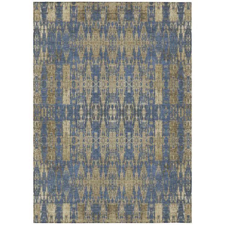 10' X 14' Blue Taupe And Beige Moroccan Washable Indoor Outdoor Area Rug